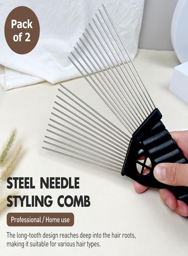 Zoolinn Metal Afro Comb Set – 2PCS African American Hair Pick Comb, Wide Teeth, Classic Black Fist Design – Styling Tool for Curly and Afro Hair - Image 2